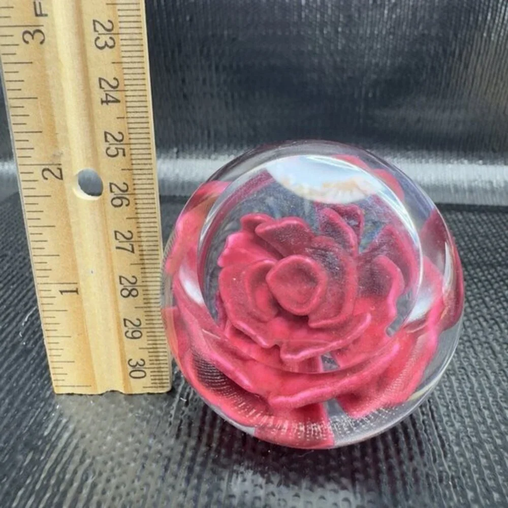 1995 GES Glass Paperweight Red Rose Flower Faceted Signed Don Juan Vintage Decor